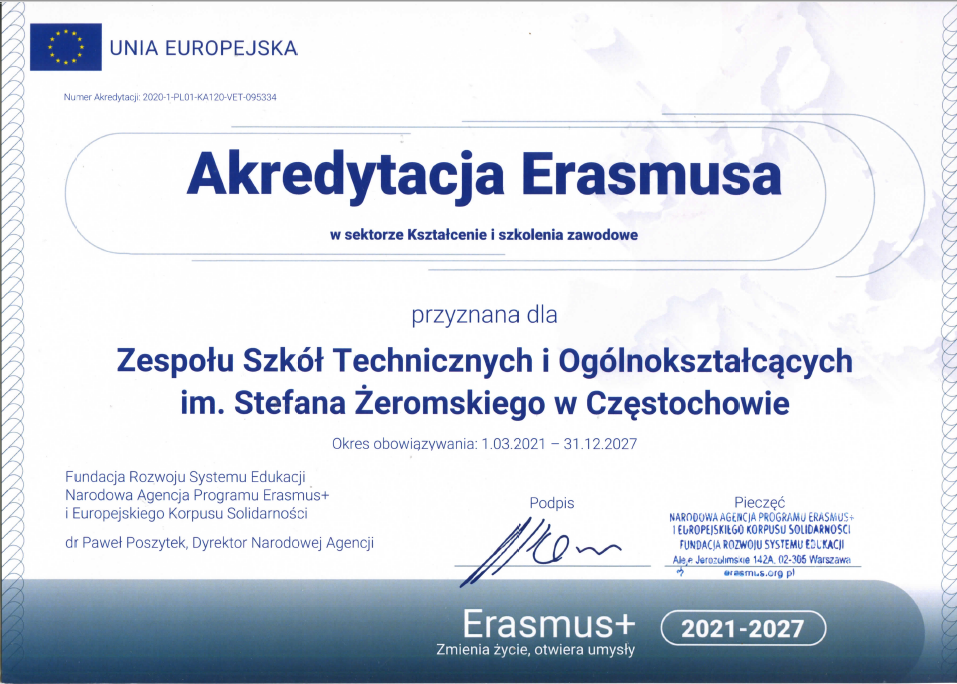 Akredytacja Erasmus przyznana dla ZSTiO