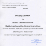 Podziękowanie od Prezydenta Miasta Częstochowy za udział w zbiórce artykułów spożywczych oraz akcesoriów dla częstochowskich schronisk